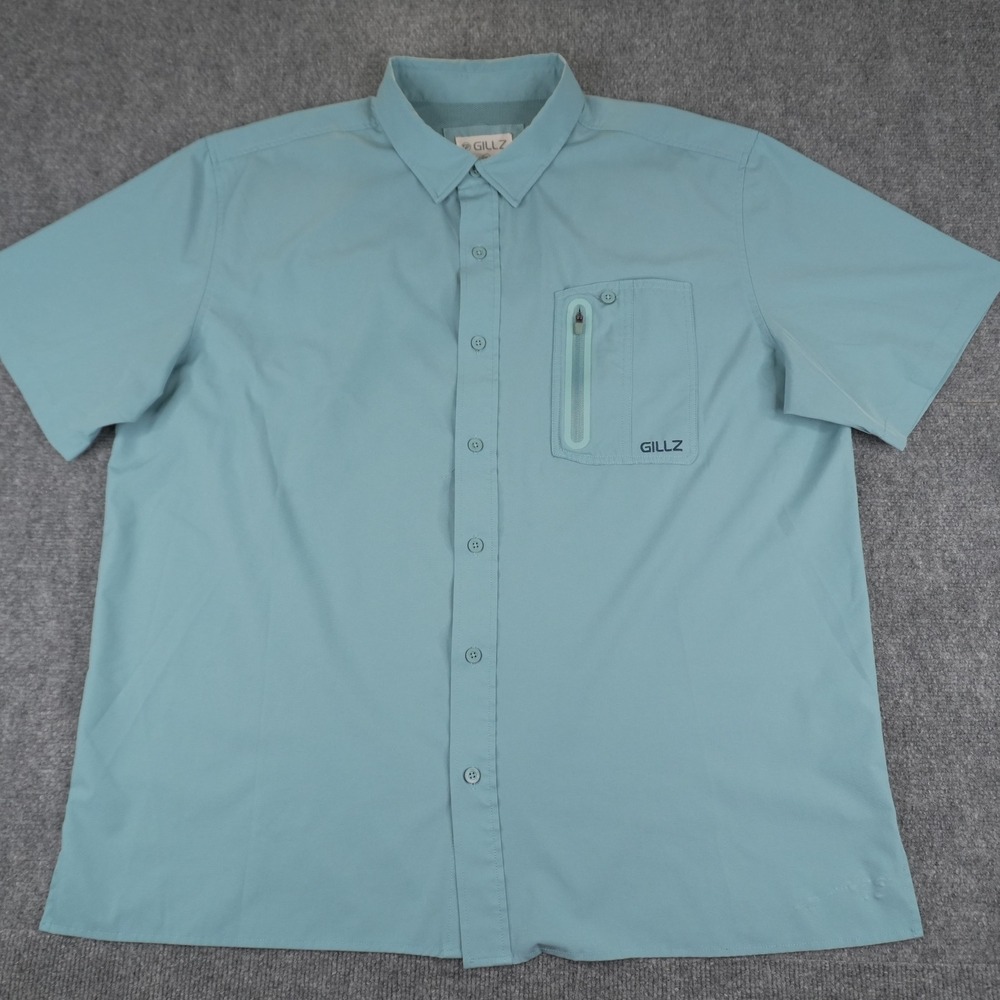 Gillz Fishing Shirt Mens XL Blue Short Sleeve Performance Ventilated Button Up